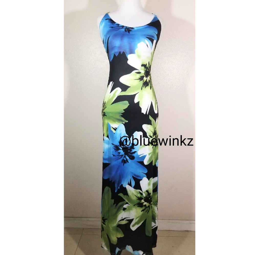 Green/Blue Floral Maxi Dress *** - Picture 2 of 5